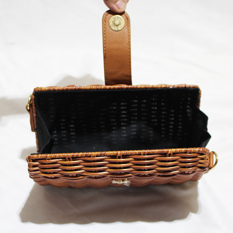 Hand-Held Shoulder Strap Woven Vegetable Basket Rattan-LikeRattan Bag FashionWoven Bag