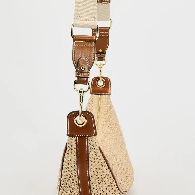 Semicircle Straw Messenger Bag - Rattan Shoulder Bag