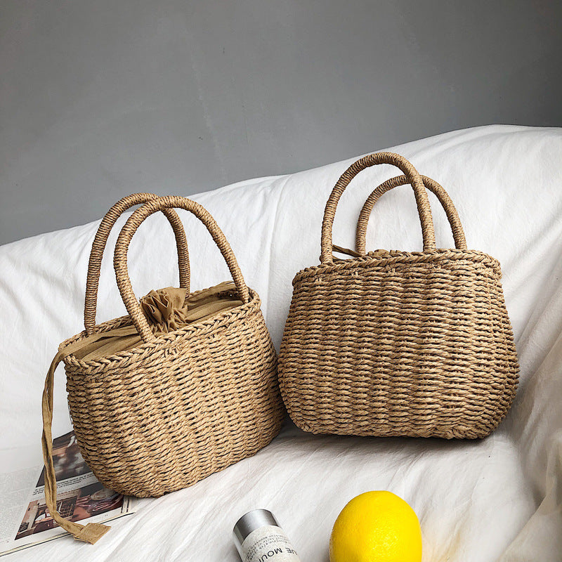Handwoven Paper Rope Tote - Natural Drawstring Bag