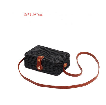 Rattan bag ins diagonal mini bag Sen basket basket tweezers retro literary hand-woven leather buckle bag
