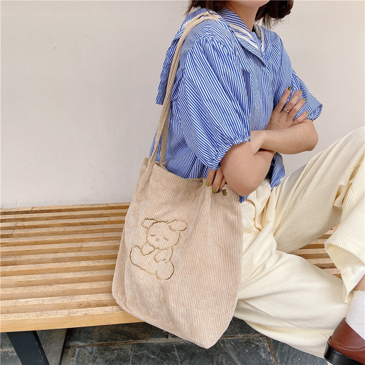 Corduroy embroidered shoulder bag