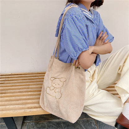 Corduroy embroidered shoulder bag