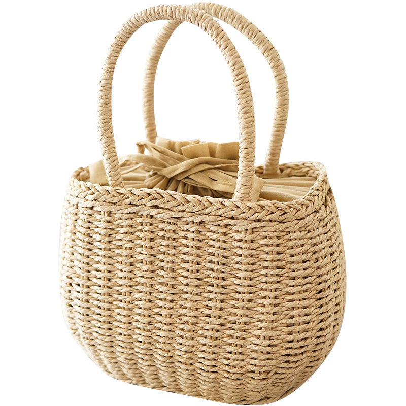 Handwoven Paper Rope Tote - Natural Drawstring Bag