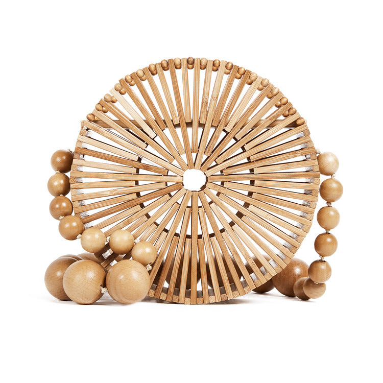 Hollow Weave Bamboo Handbag - Small Round Bag