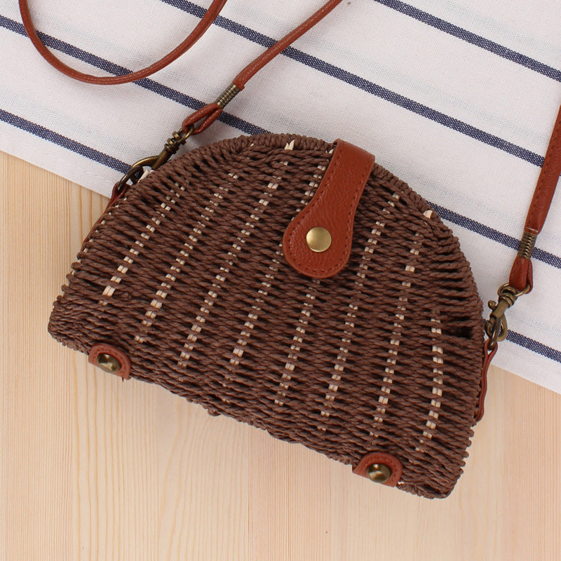 Semicircle Straw Messenger Bag - Rattan Shoulder Bag