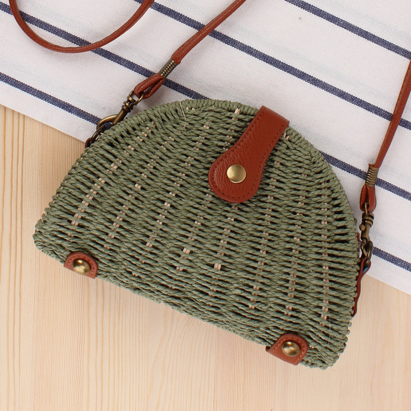 Semicircle Straw Messenger Bag - Rattan Shoulder Bag