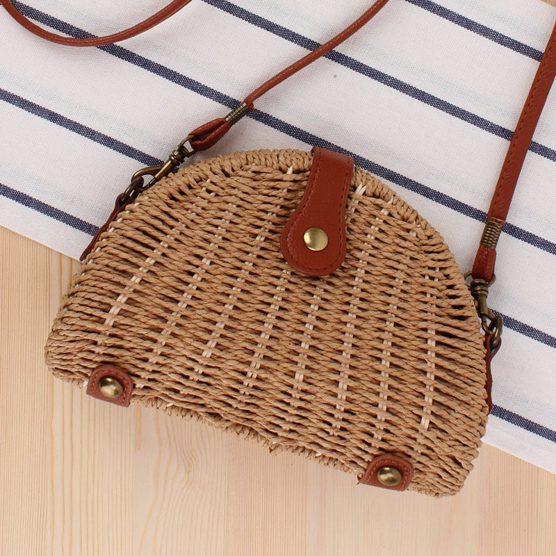 Semicircle Straw Messenger Bag - Rattan Shoulder Bag