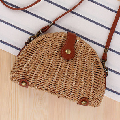 Semicircle Straw Woven Bag, Rattan Bag, Shoulder Bag, Messenger Bag, Female Bag