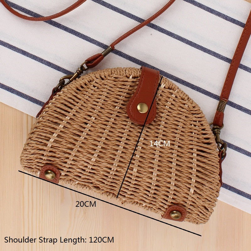 Semicircle Straw Messenger Bag - Rattan Shoulder Bag
