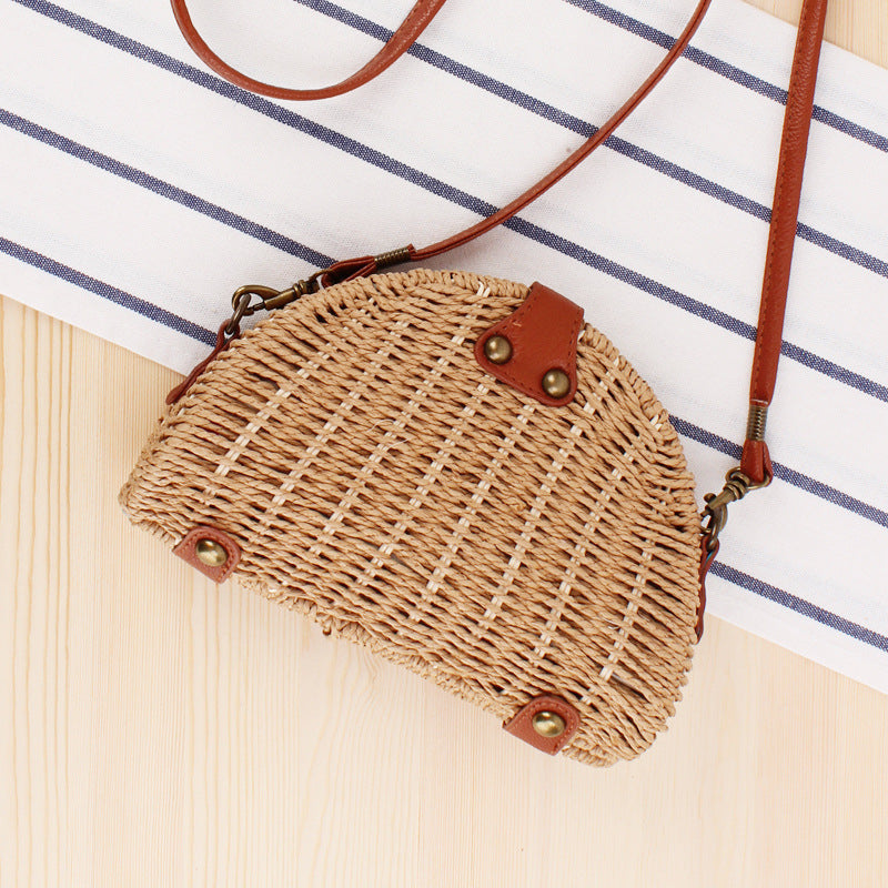Semicircle Straw Messenger Bag - Rattan Shoulder Bag