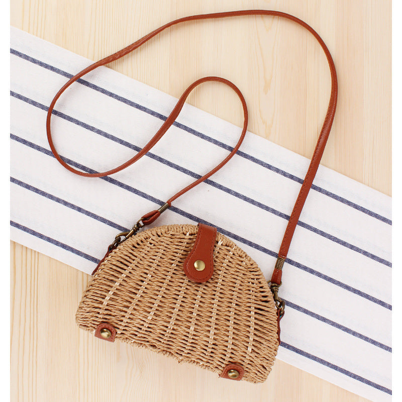 Semicircle Straw Messenger Bag - Rattan Shoulder Bag