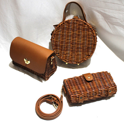 Hand-Held Shoulder Strap Woven Vegetable Basket Rattan-LikeRattan Bag FashionWoven Bag