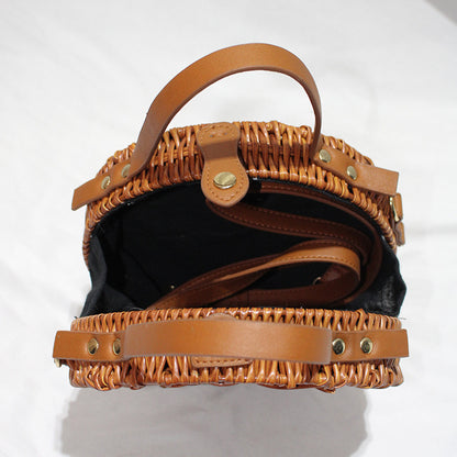 Hand-Held Shoulder Strap Woven Vegetable Basket Rattan-LikeRattan Bag FashionWoven Bag
