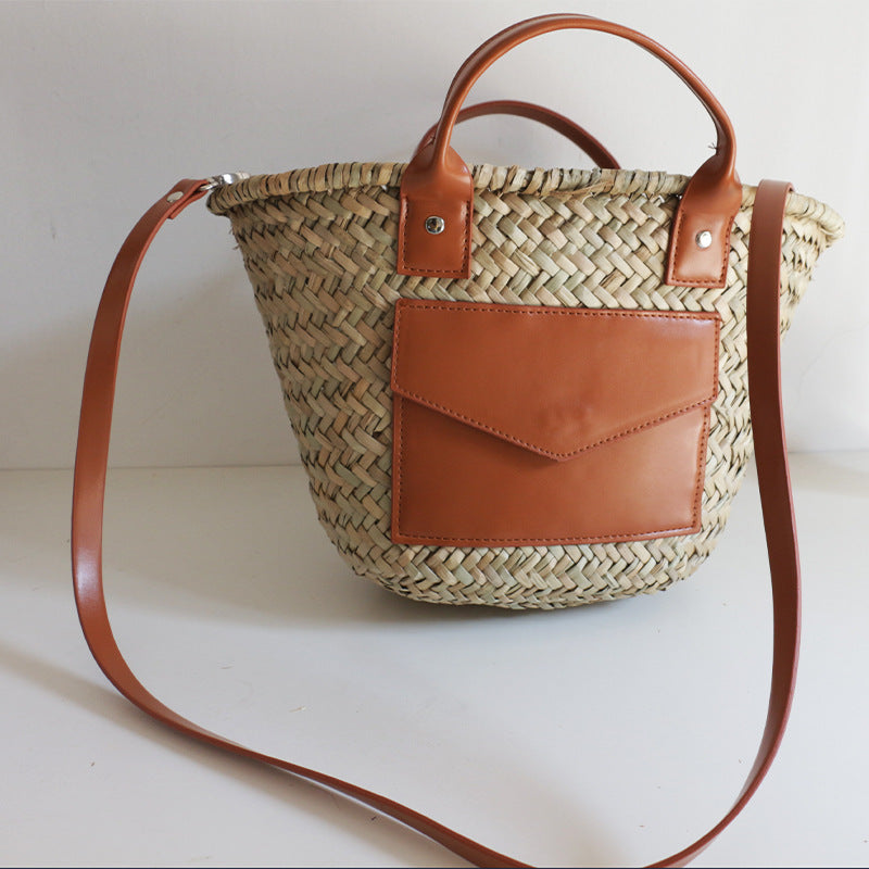 Diagonal Straw Handbag - Handwoven Grass Crossbody