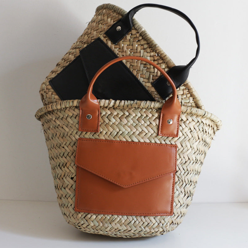 Diagonal Straw Handbag - Handwoven Grass Crossbody
