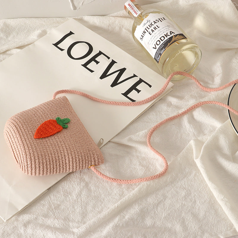 Girls' Small Bags, Princess All-Match Coin Purse, Hand-Woven Children'S Mini Fruit Zipper Bag, Messenger Bag