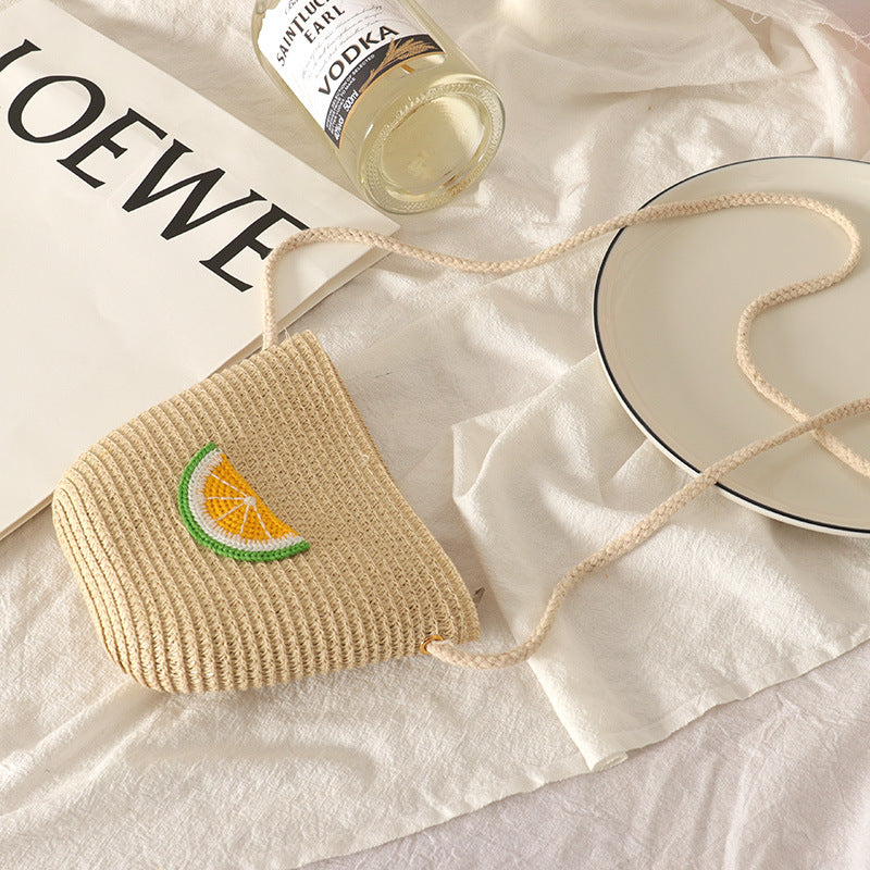 Round Woven Handbag with Wooden Handle - Paper Weave