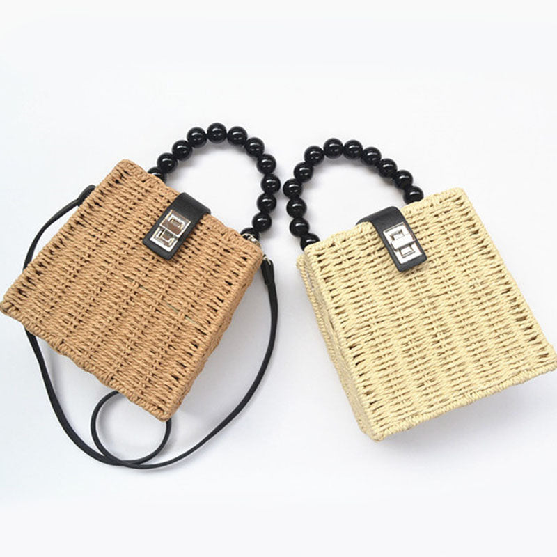 One-shoulder Hand Bag Woven Bag Beach Bag Mori Series Straw Woven Bag Female Bag Trapezoidal Rattan Bag