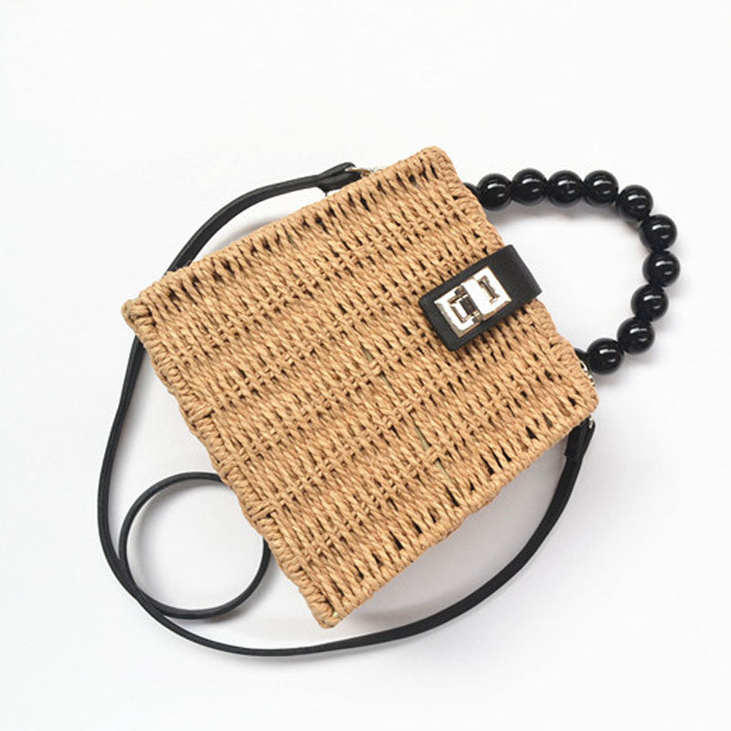 One-shoulder Hand Bag Woven Bag Beach Bag Mori Series Straw Woven Bag Female Bag Trapezoidal Rattan Bag