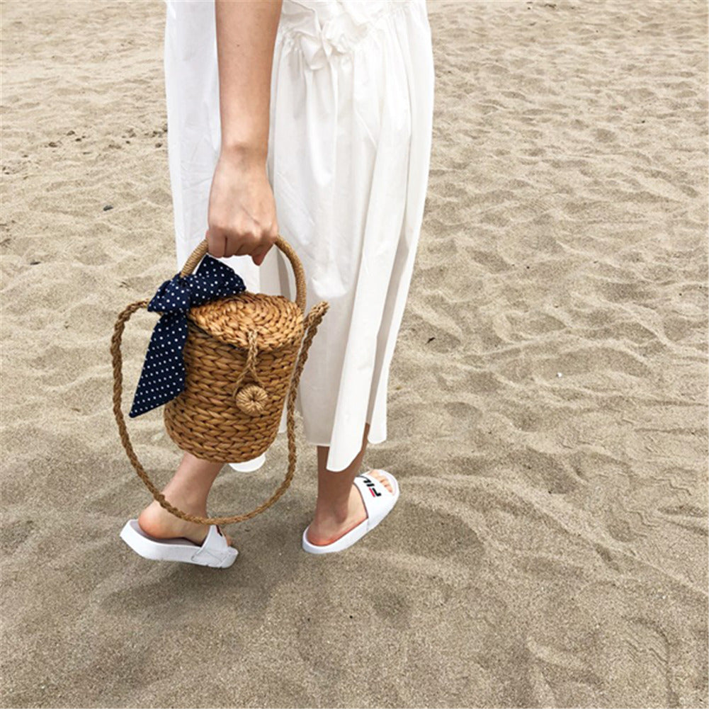 Mori Bowknot Beach Bag - Handwoven Straw Messenger