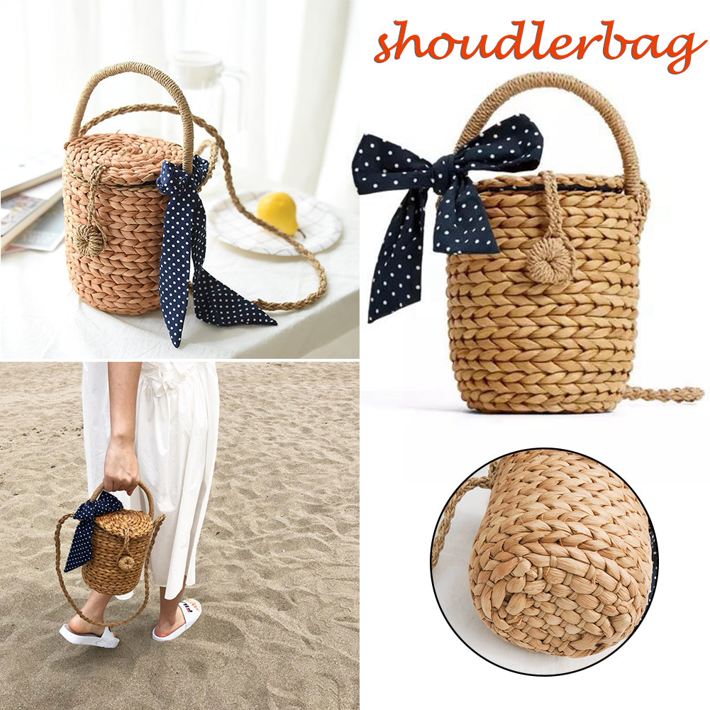 Mori Bowknot Beach Bag - Handwoven Straw Messenger
