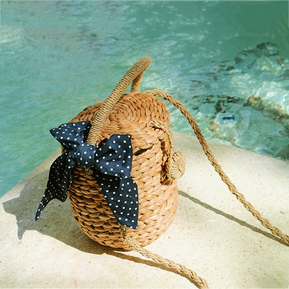 Mori Bowknot Beach Woven Hand-held Messenger Ladies Straw Bag
