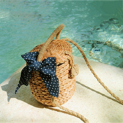 Mori Bowknot Beach Woven Hand-held Messenger Ladies Straw Bag