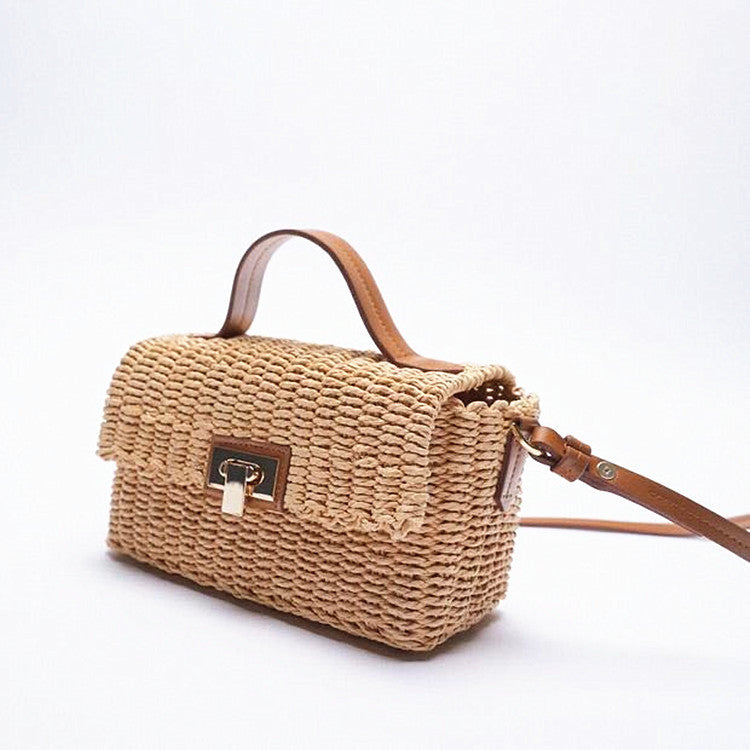 Straw Paper Rope Messenger Bag - Handwoven Crossbody