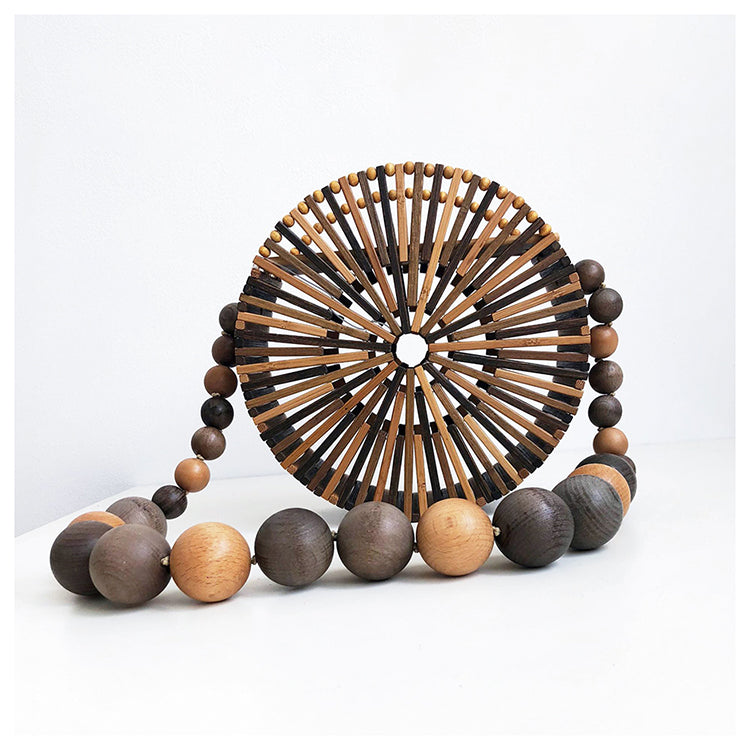 Hollow Weave Bamboo Handbag - Small Round Bag