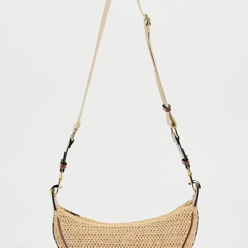 Semicircle Straw Messenger Bag - Rattan Shoulder Bag