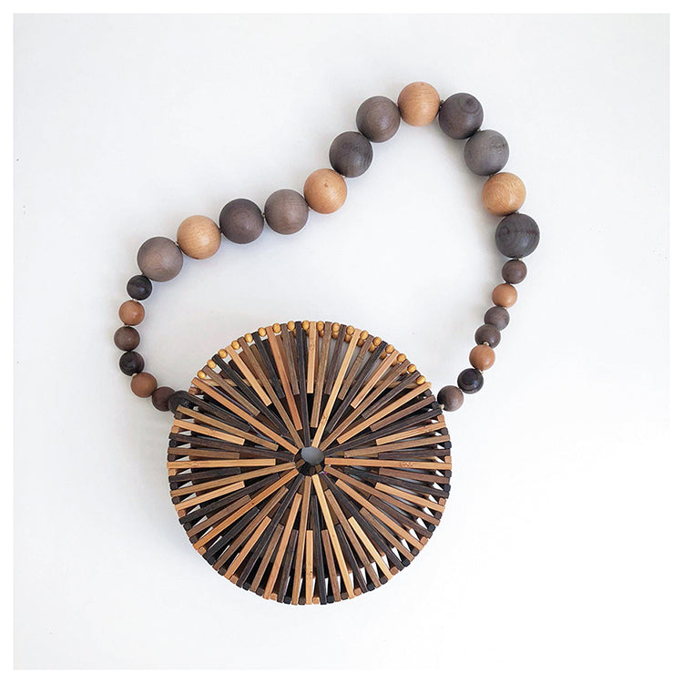 Hollow Weave Bamboo Handbag - Small Round Bag