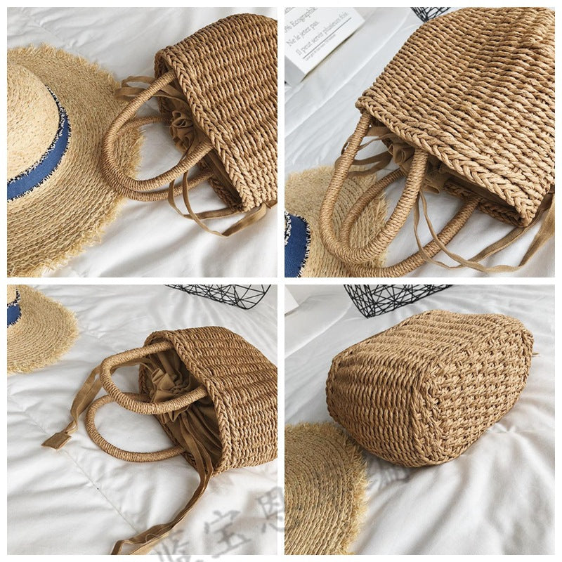 Handwoven Paper Rope Tote - Natural Drawstring Bag