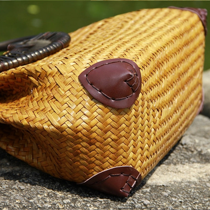 Hollow Weave Bamboo Handbag - Small Round Bag