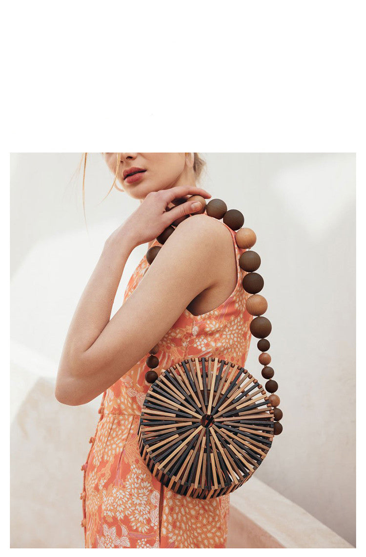 Hollow Weave Bamboo Handbag - Small Round Bag