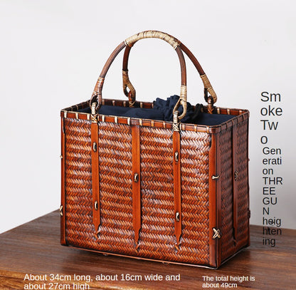 Bamboo Woven Storage Bag Antique Literary Ladies Hand-held
