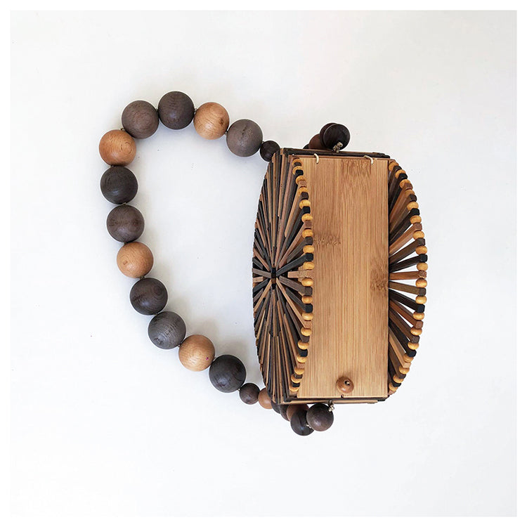 Hollow Weave Bamboo Handbag - Small Round Bag