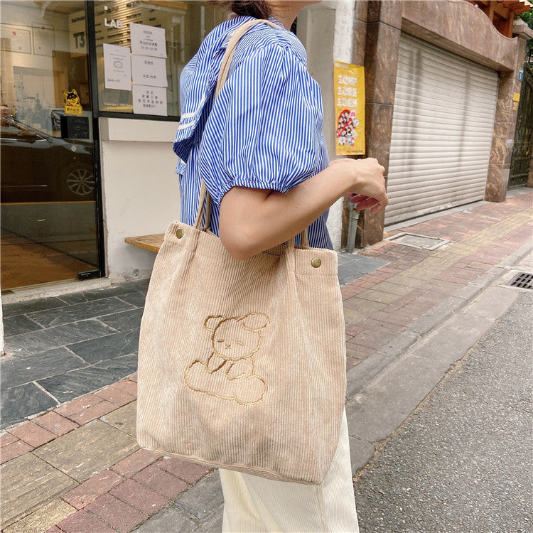 Corduroy embroidered shoulder bag