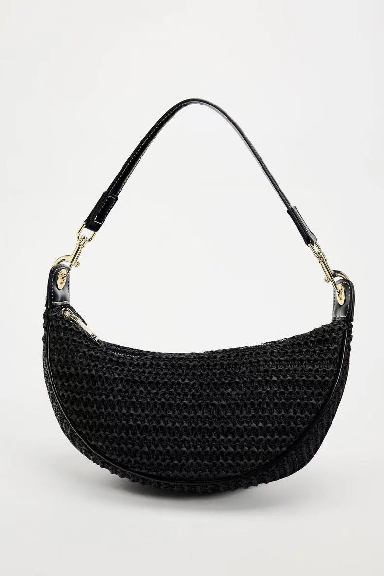 Semicircle Straw Messenger Bag - Rattan Shoulder Bag