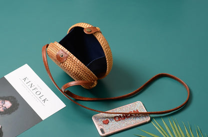 Rattan bag ins diagonal mini bag Sen basket basket tweezers retro literary hand-woven leather buckle bag
