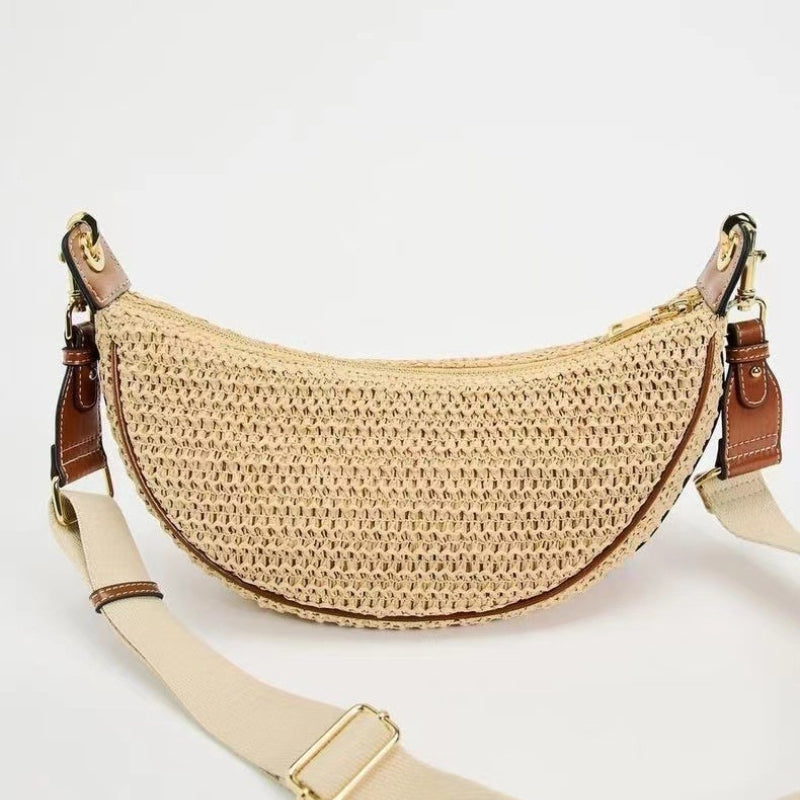 Semicircle Straw Messenger Bag - Rattan Shoulder Bag