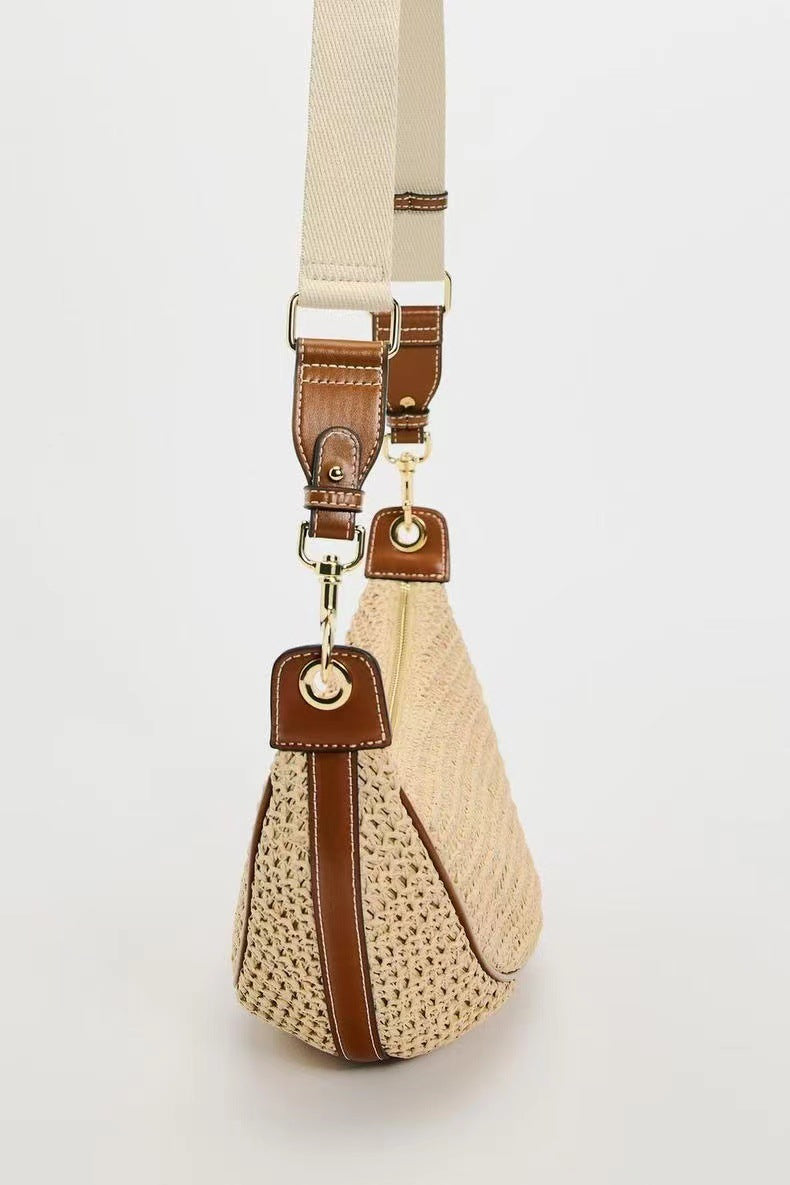 Semicircle Straw Messenger Bag - Rattan Shoulder Bag