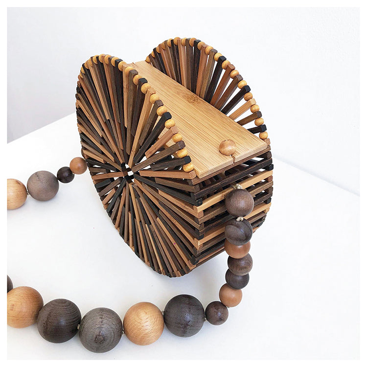Hollow Weave Bamboo Handbag - Small Round Bag