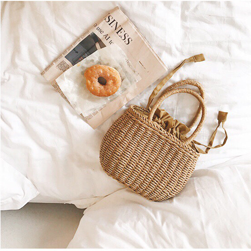 Handwoven Paper Rope Tote - Natural Drawstring Bag