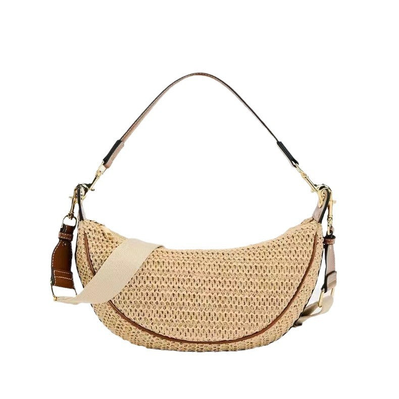 Semicircle Straw Messenger Bag - Rattan Shoulder Bag