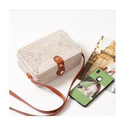 Rattan bag ins diagonal mini bag Sen basket basket tweezers retro literary hand-woven leather buckle bag