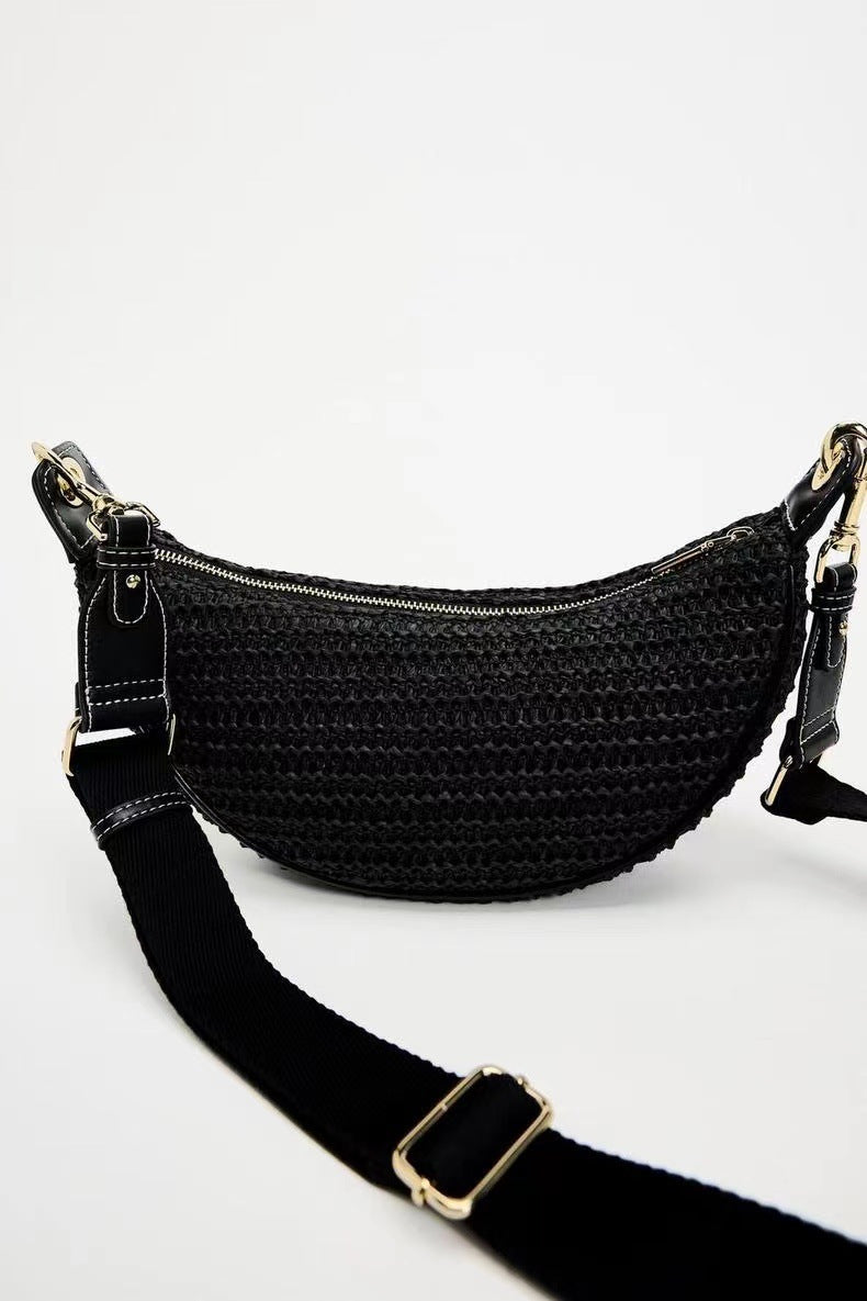 Semicircle Straw Messenger Bag - Rattan Shoulder Bag
