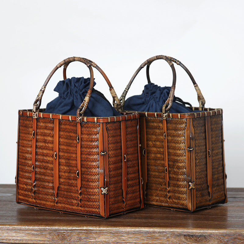 Bamboo Woven Storage Bag - Antique Literary Handbag