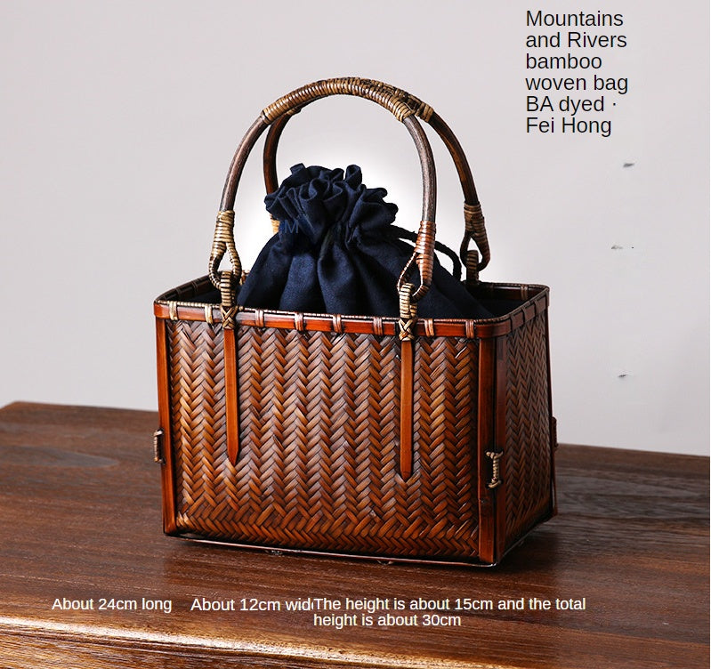 Bamboo Woven Storage Bag - Antique Literary Handbag