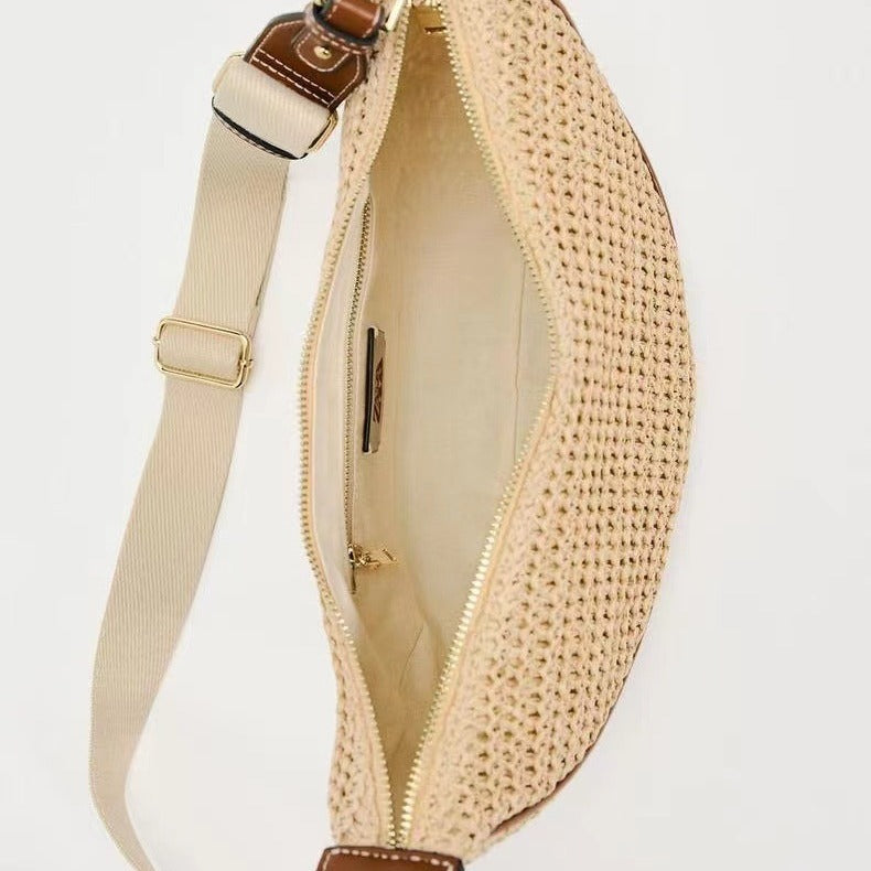 Semicircle Straw Messenger Bag - Rattan Shoulder Bag