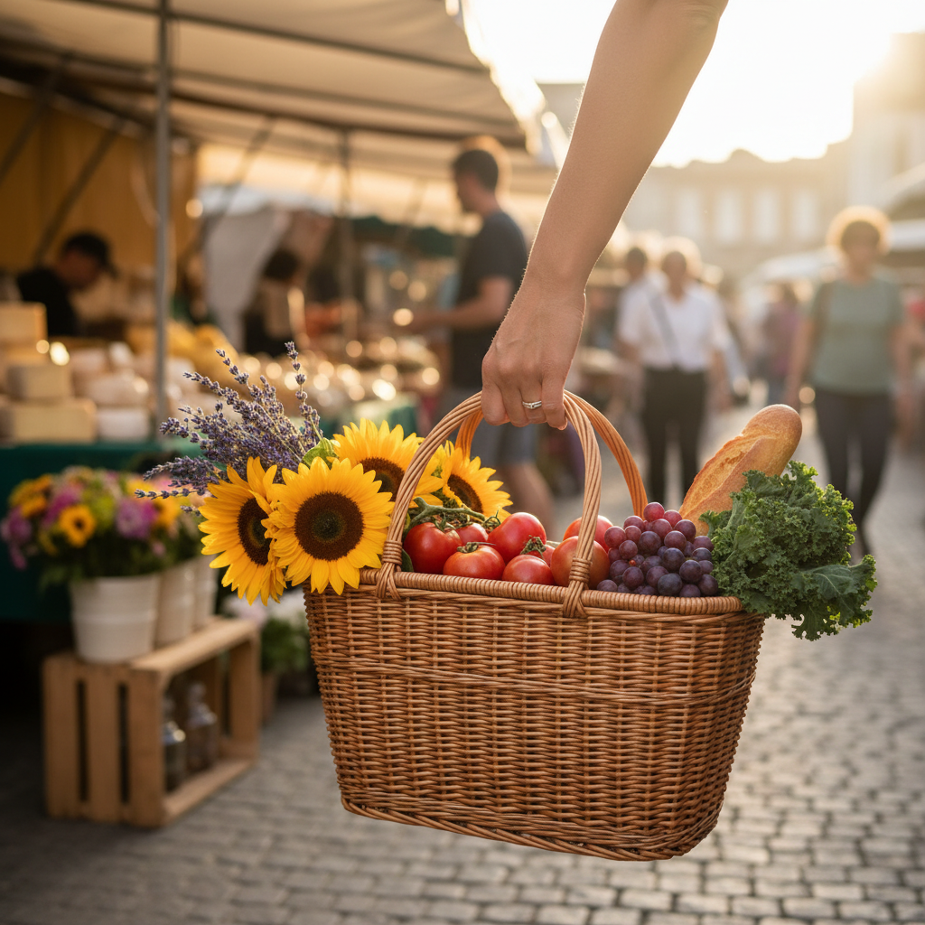 Handwoven Rattan Market Basket - Fashion Shoulder Bag